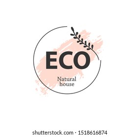 Botanical logo outline drawing. Minimal floral vintage style. Doodle plant vector illustration. Pure nature organic brush. Line drawing. Botanical floral badge collection. Eco product emblem set.