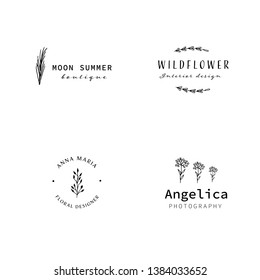 Botanical Logo. Premade Logo Template for photographer, fashion blogger, design studio, interior design. Branding identity collection. Floral feminine logo