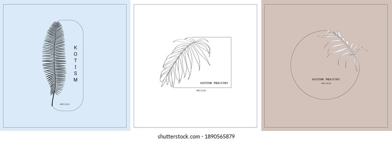 Logo de bodas, ilustración de hojas de palma rústicas botánicas de moda. Diseño de logotipo floral. Insignias, emblemas, logotipos para cosméticos orgánicos, floristería, fotografía, logos de bodas.