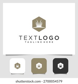 Botanisches Logo Schablonendesign mit Gras in Polygonform