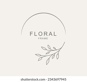 Plantilla de logotipo botánico con elementos florales minimalistas. Ilustración vectorial en el estilo de arte en línea