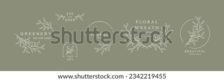 Botanical logo templates with minimalist floral elements. Vector illustration in line art style