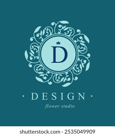 Botanical Logos. Monogram of letters D. with Organic Plant Elements. Vector design. for beauty salon or art studio.