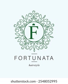 Logos botánicos. Monograma de letras F. con Elementos de Planta Orgánica. Diseño de Vector. para salón de belleza o estudio de arte.