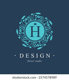 Botanical Logos. Monogram of letters H. with Organic Plant Elements. Vector design. for beauty salon or art studio.