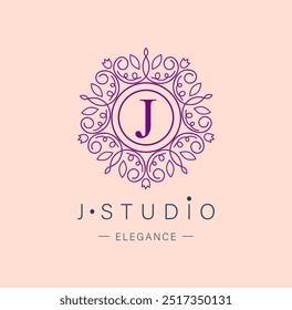 Botanical Logos. Monogram of letters J. with Organic Plant Elements. Vector design. for beauty salon or art studio.