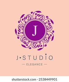 Botanical Logos. Monogram of letters J. with Organic Plant Elements. Vector design. for beauty salon or art studio.