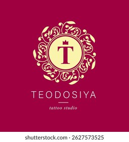 Botanical Logos. Monogram of letters T. with Organic Plant Elements. Vector design. for beauty salon or art studio.