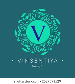 Botanical Logos. Monogram of letters V. with Organic Plant Elements. Vector design. for beauty salon or art studio.
