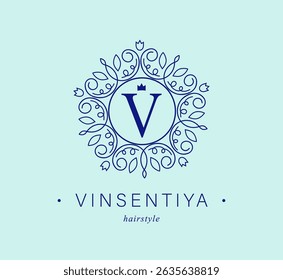 Botanical Logos. Monogram of letters V. with Organic Plant Elements. Vector design. for beauty salon or art studio.