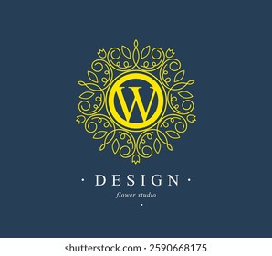 Botanical Logos. Monogram of letters W. with Organic Plant Elements. Vector design. for beauty salon or art studio.