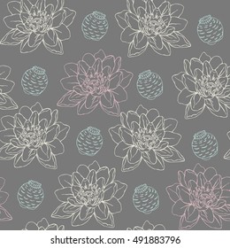 Botanical lotus flower seamless colored pattern vector. 