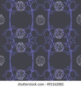 Botanical lotus flower seamless colored pattern vector. Line art botanical pattern