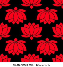 Botanical Lotus flower seamless pattern vector illustration on black background