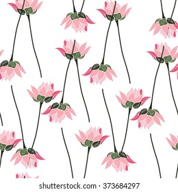 Botanical lotus flower seamless pattern vector. 