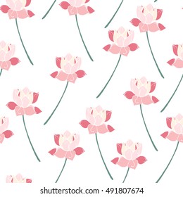 Botanical lotus flower seamless pattern vector. 