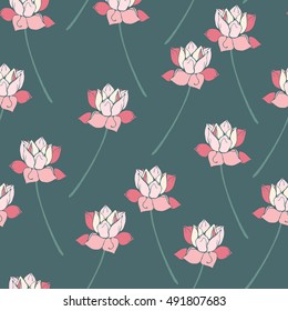 Botanical lotus flower seamless pattern vector.
