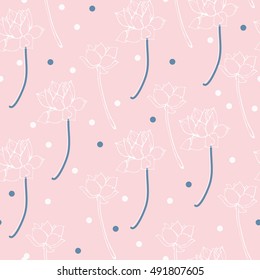 Botanical lotus seamless pattern vector.