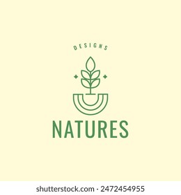 botanical love line logo design vector