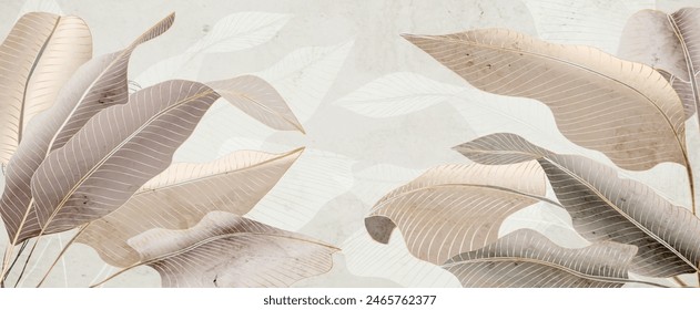 Fondo de arte de lujo botánico con hojas de palma tropical con Elementos de arte de línea. Anuncio de Vector con plantas exóticas para decoración, estampado, textil, Fondo de pantalla, diseño de interiores, póster.