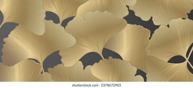 Botanischer luxuriöser Hintergrund mit goldenen Blättern aus Ginkgo-Biloba. Vektor-goldener Hintergrund für die Dekoration, Tapeten, Decken, Posts auf sozialen Netzwerken.