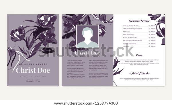 Botanical Memorial Funeral Invitation Card Template Stock Vector