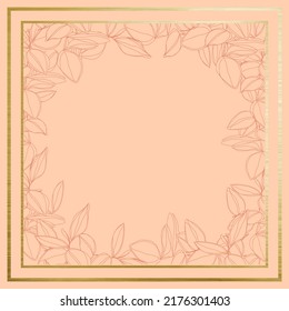 botanical minimalism line art leaves vector frame with golden borders 
