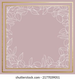 botanical minimalism line art leaves vector frame with golden borders 