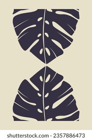 Botanical minimalist black monstera leaf printable wall art.