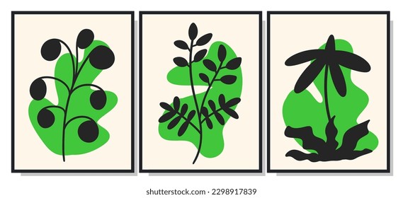 Botanical minimalist wall art poster vector set. Design for wall framed prints, canvas prints, poster, home decor, cover, wallpaper 01