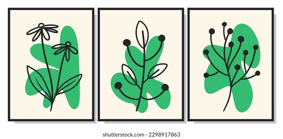 Botanical minimalist wall art poster vector set. Design for wall framed prints, canvas prints, poster, home decor, cover, wallpaper 01
