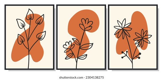 Botanical minimalist wall art poster vector set. Design for wall framed prints, canvas prints, poster, home decor, cover, wallpaper