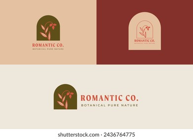 Botanical Minimalistic, Feminine Logos with Organic Plant Elements. Vector illustration