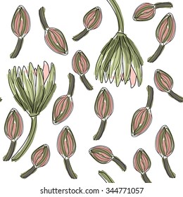 Botanical mix lotus flower pattern vector. Lotus flower buds.