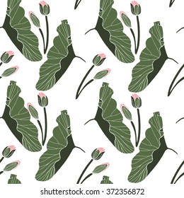 Botanical mix lotus flower pattern vector on white paper