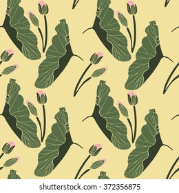 Botanical mix lotus flower pattern vector on old paper