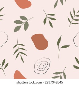Botanical modern seamless pattern with abstract shapes and lines. Elegant background in a flat aesthetic style