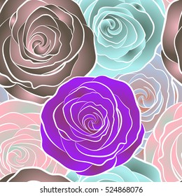 Botanical natural hand-drawn seamless pattern. Summer Vintage Floral Greeting Card with Blooming Rose flowers.
