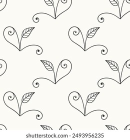 Botanisches natürliches Muster, handgezeichnete Kritzeleien auf pastellfarbenem Hintergrund. Für Verpackungen, textile Umhüllung.