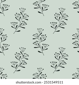 Botanical natural pattern, hand drawn doodles twigs on pastel background. For packaging, textile covering. Vector illustration