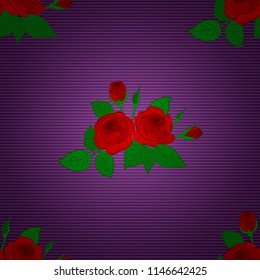 Botanical natural seamless pattern, watercolor style in red, green and purple colors. Summer Vintage Floral Greeting Card with Blooming red, green and purple Rose flowers.