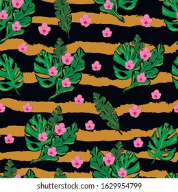 Botanical, nature, fashion vector seamless pattern on black background . Concept for wallpapers, textile, print, wrapping paper 