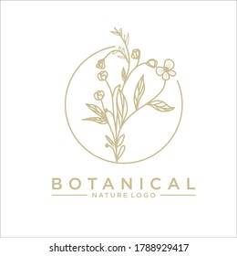 botanical nature logo. flower, leaf, simple design.