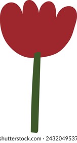 Botanical Nature Red tulip flower. Hand drawn. Spring and summer. Flat Vector element illustration with transparent background.