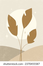 Botanical neutral print aesthetic minimalist illustration. Minimalist contemporary background