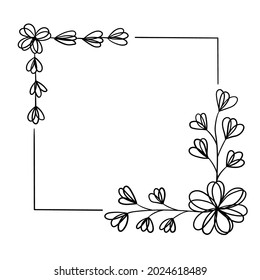 Botanical ornament, square frame of leaves, flowers, patterns for decoration