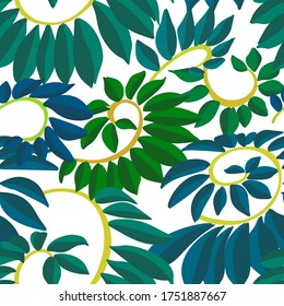 Botanical ornament. Stylized decorative leaves. Nature seamless pattern made of abstract geometrical shapes. Textile and fabric design, fashion texture.