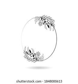marco oval del vector de ornamento botánico para invitación de boda de nombre inicial