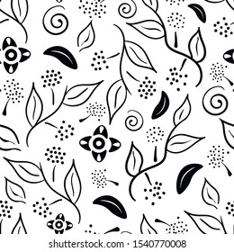 Botanical ornament vector seamless pattern on white background. Concept for print, web design , cards 