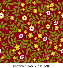 Botanical ornament with yellow flowers. Seamless background for fabrics, textiles, packaging and wallpaper. Vector illustration